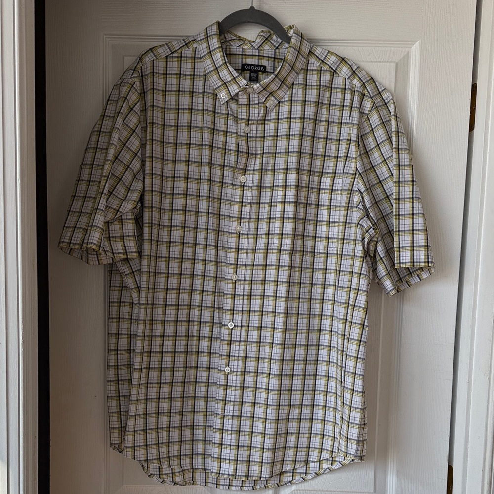 George Men's Plaid Button Down Shirt - White and Brown